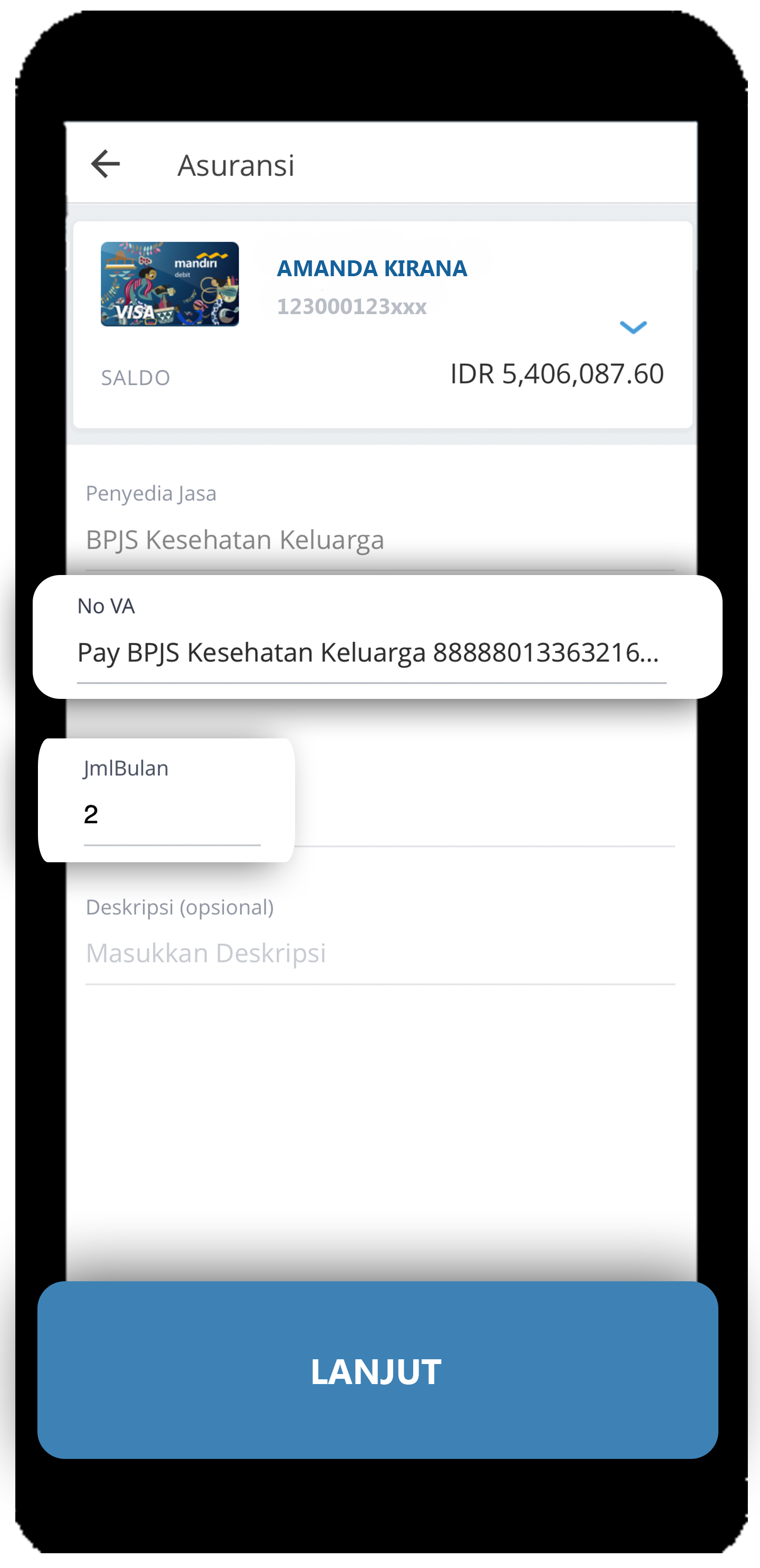 mandiri online app Nomor VA BPJS dan Jumlah Bulan